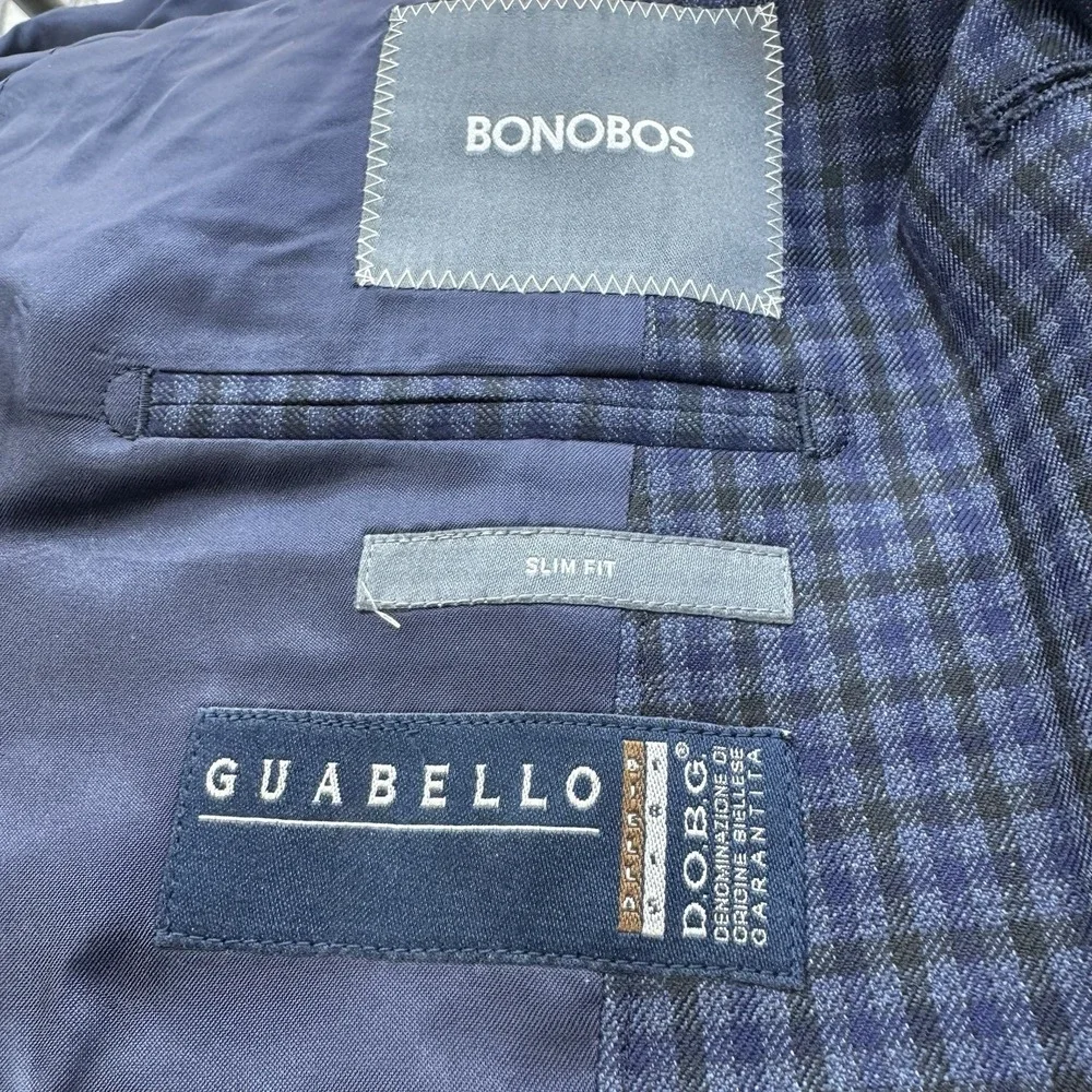 Bonobos‎ Men's Slim Fit Guabello 100% Wool Blue Plaid Blazer 40r 2 Button Preppy